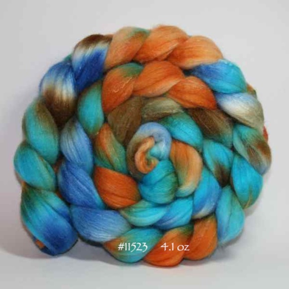 Merino Wool Tussah Silk Hand Dyed Roving Combed Top for Spinning Felting 11523 - Picture 2 of 5